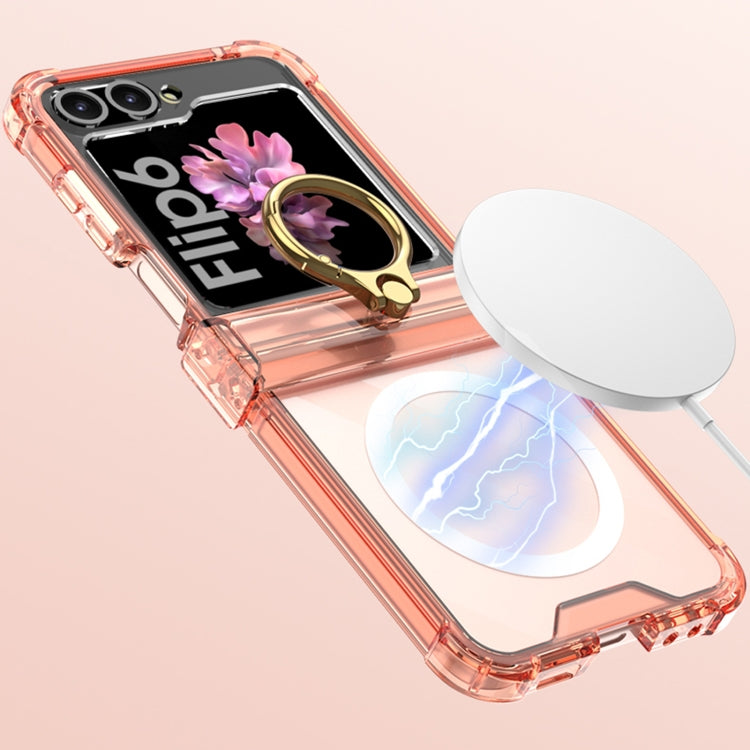 For Samsung Galaxy Z Flip6 GKK MagSafe Airbag Hinge Shockproof Phone Case with Ring Holder(Transparent) - Galaxy Z Flip6 5G Cases by GKK | Online Shopping South Africa | PMC Jewellery | Buy Now Pay Later Mobicred