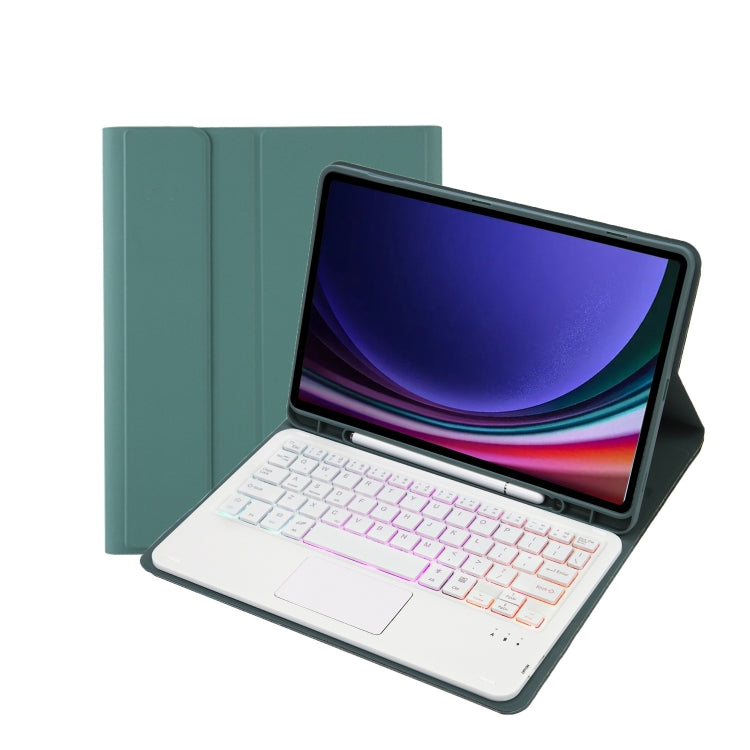For Samsung Galaxy Tab S9 Candy Color Touch Backlight Bluetooth Keyboard Leather Tablet Case with Pen Holder(Dark Green) - Samsung Keyboard by PMC TechLife | Online Shopping South Africa | PMC TechLife | Buy Now Pay Later Mobicred