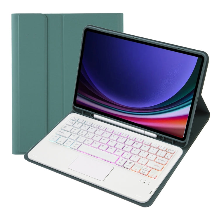 For Samsung Galaxy Tab S9 FE / 10 FE Candy Color Touch Backlight Bluetooth Keyboard Leather Tablet Case with Pen Holder(Dark Green) - free shipping - PMC TechLife - Order now!