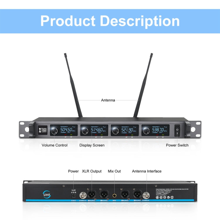 XTUGA A140-H Wireless Microphone System 4 Channel UHF Handheld Microphone(US Plug) - Microphone by XTUGA | Online Shopping South Africa | PMC TechLife | Buy Now Pay Later Mobicred