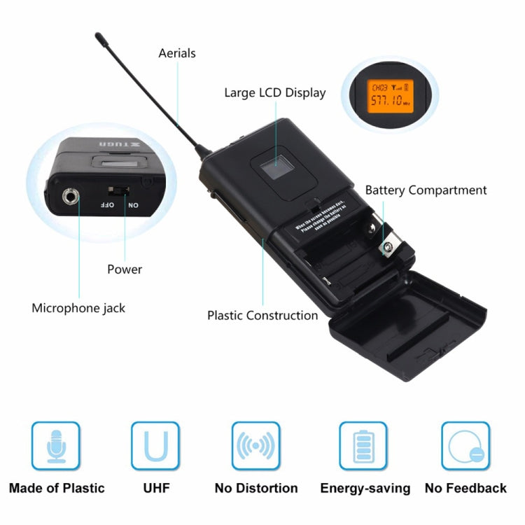 XTUGA A400-HB Professional 4-Channel UHF Wireless Microphone System with 2 Handheld & 2 Headset Microphone(US Plug) - Microphone by XTUGA | Online Shopping South Africa | PMC TechLife | Buy Now Pay Later Mobicred