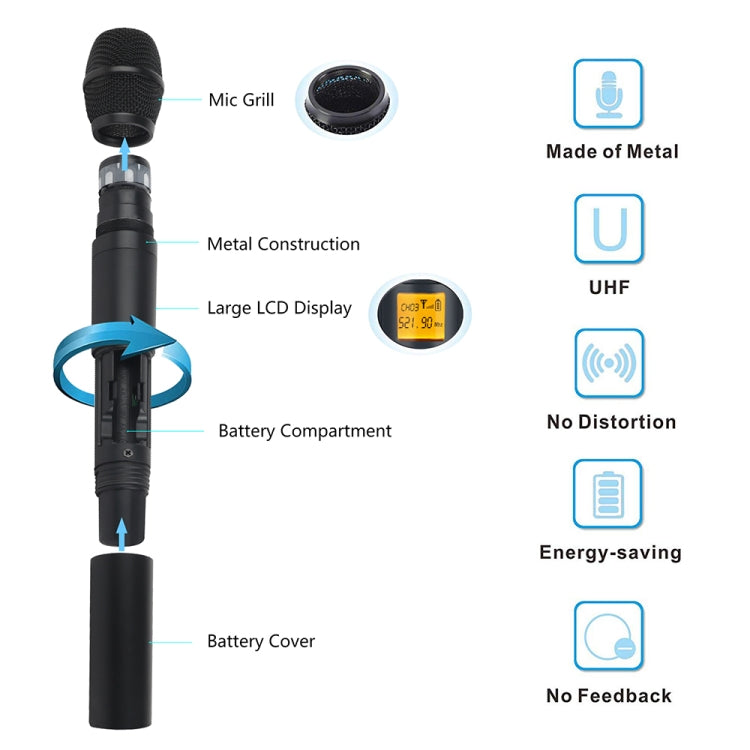 XTUGA A400-HB Professional 4-Channel UHF Wireless Microphone System with 2 Handheld & 2 Headset Microphone(US Plug) - Microphone by XTUGA | Online Shopping South Africa | PMC TechLife | Buy Now Pay Later Mobicred