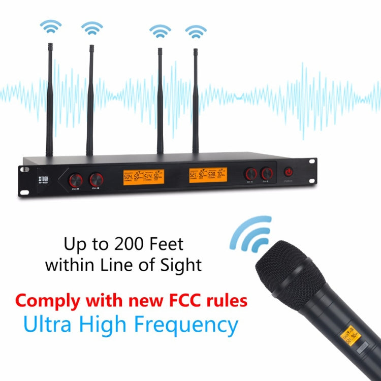 XTUGA A400-HB Professional 4-Channel UHF Wireless Microphone System with 2 Handheld & 2 Headset Microphone(UK Plug) - Microphone by XTUGA | Online Shopping South Africa | PMC TechLife | Buy Now Pay Later Mobicred