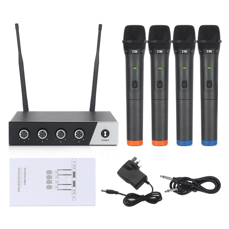 XTUGA S400 Professional 4-Channel UHF Wireless Microphone System with 4 Handheld Microphone(UK Plug) - Microphone by XTUGA | Online Shopping South Africa | PMC TechLife | Buy Now Pay Later Mobicred