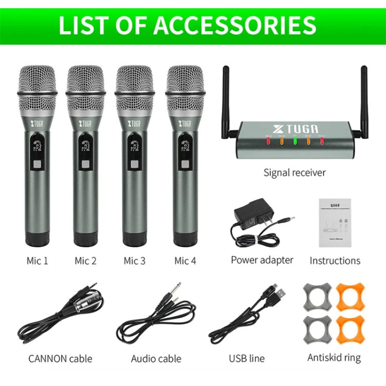 XTUGA U-F4600 Professional 4-Channel UHF Wireless Microphone System with 4 Handheld Microphone(AU Plug) - Microphone by XTUGA | Online Shopping South Africa | PMC Jewellery | Buy Now Pay Later Mobicred