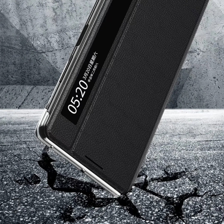 For Honor Magic V2 Smart View Window Plain Leather Phone Case(Black) - Honor Cases by PMC TechLife | Online Shopping South Africa | PMC TechLife
