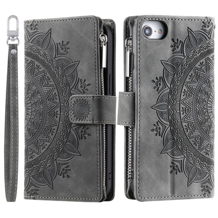 For iPhone 16e Multi-Card Totem Zipper Leather Phone Case(Grey) - free shipping - PMC TechLife - Order now!