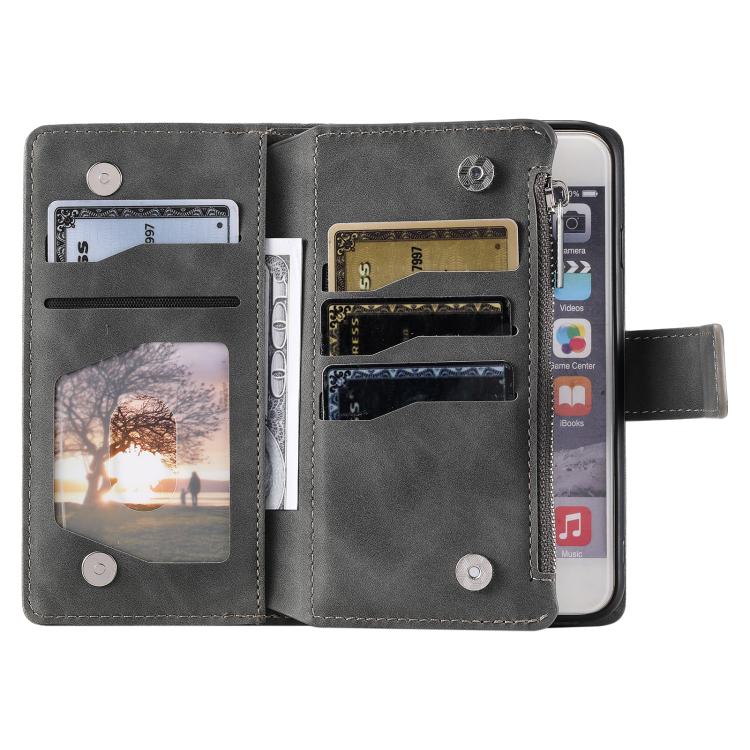 For iPhone 16e Multi-Card Totem Zipper Leather Phone Case(Grey) - free shipping - PMC TechLife - Order now!