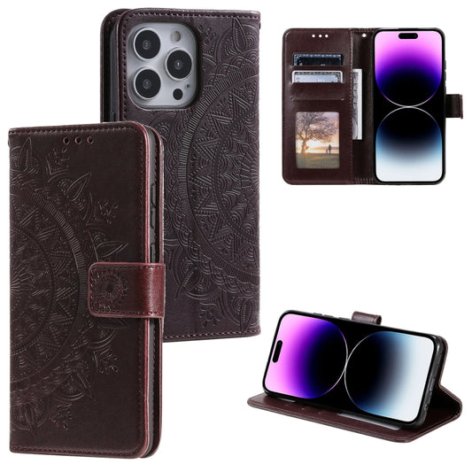 For iPhone 16 Pro Totem Flower Embossed Leather Phone Case(Brown) - iPhone 16 Pro Cases by PMC Jewellery | Online Shopping South Africa | PMC Jewellery | Buy Now Pay Later Mobicred