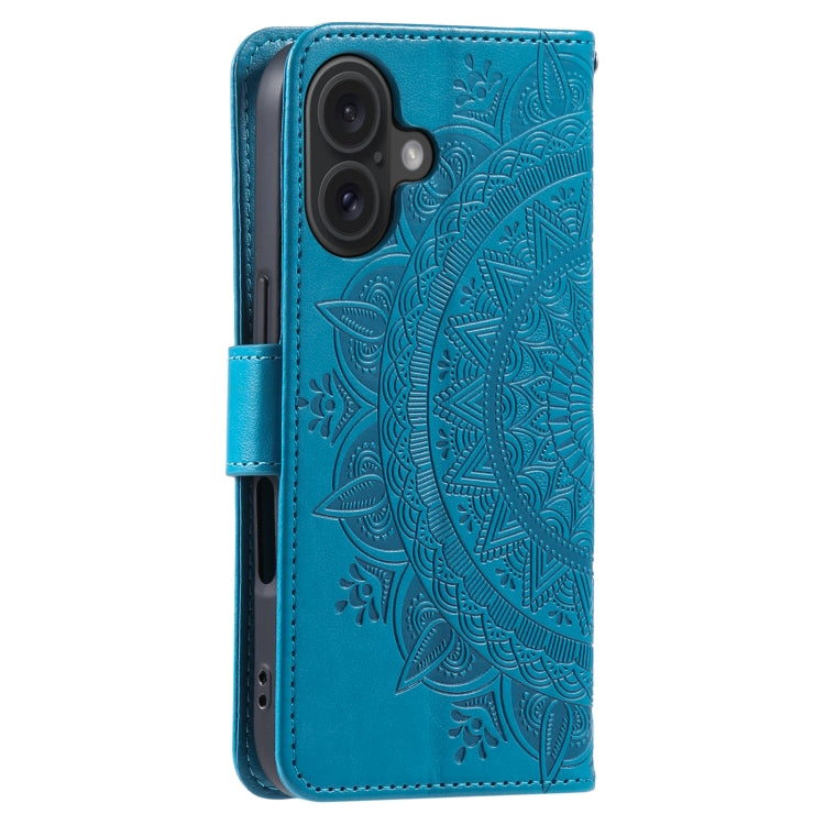 For iPhone 16 Plus Totem Flower Embossed Leather Phone Case(Blue) - iPhone 16 Plus Cases by PMC Jewellery | Online Shopping South Africa | PMC Jewellery | Buy Now Pay Later Mobicred