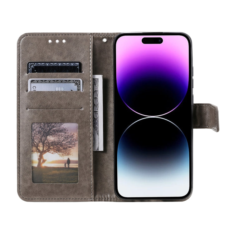 For iPhone 16 Totem Flower Embossed Leather Phone Case(Grey) - iPhone 16 Cases by PMC TechLife | Online Shopping South Africa | PMC TechLife | Buy Now Pay Later Mobicred