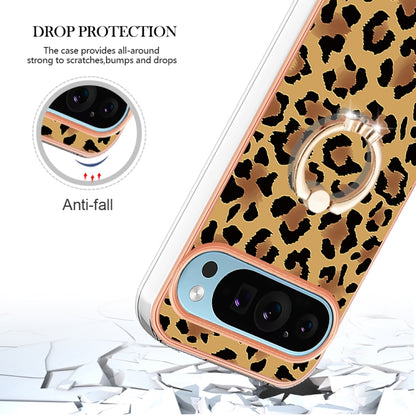 For Google Pixel 9 / 9 Pro Electroplating Dual-side IMD Phone Case with Ring Holder(Leopard Print) - Google Cases by PMC Jewellery | Online Shopping South Africa | PMC Jewellery | Buy Now Pay Later Mobicred