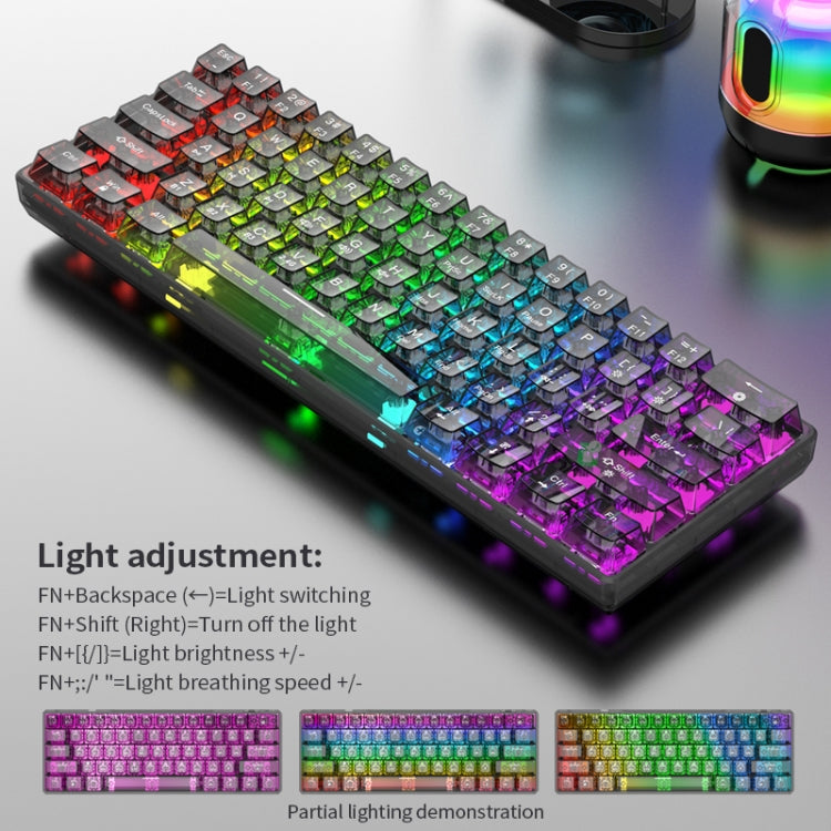 XUNFOX K30 Pro 2.4G + BT + Wired Transparent 61-Keys Mechanical White Axis Keyboard(Black) - Wireless Keyboard by PMC Jewellery | Online Shopping South Africa | PMC Jewellery | Buy Now Pay Later Mobicred