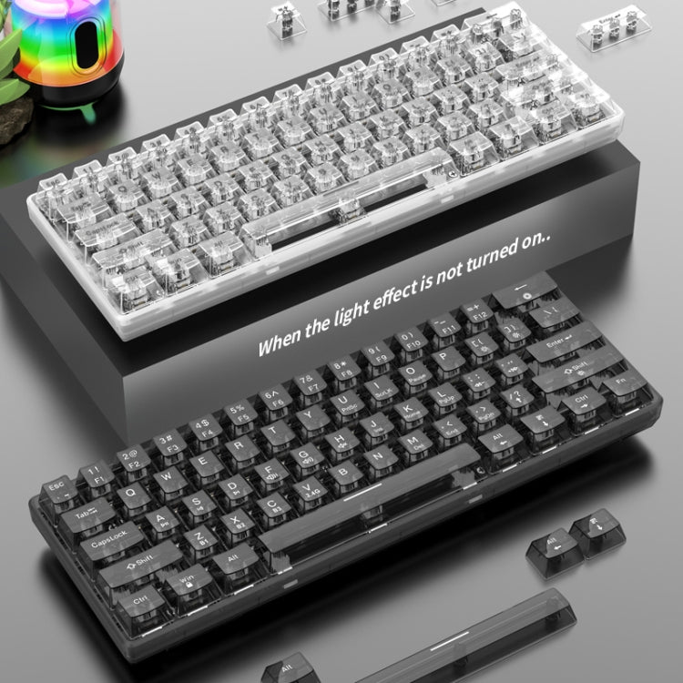 XUNFOX K30 Pro 2.4G + BT + Wired Transparent 61-Keys Mechanical White Axis Keyboard(Black) - Wireless Keyboard by PMC Jewellery | Online Shopping South Africa | PMC Jewellery | Buy Now Pay Later Mobicred