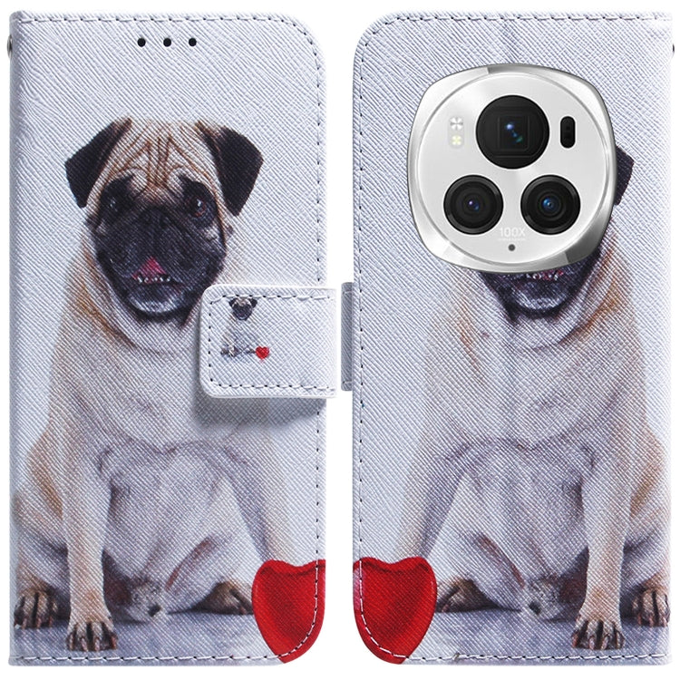 For Honor Magic6 Pro Coloured Drawing Flip Leather Phone Case(Pug) - Honor Cases by PMC Jewellery | Online Shopping South Africa | PMC Jewellery | Buy Now Pay Later Mobicred