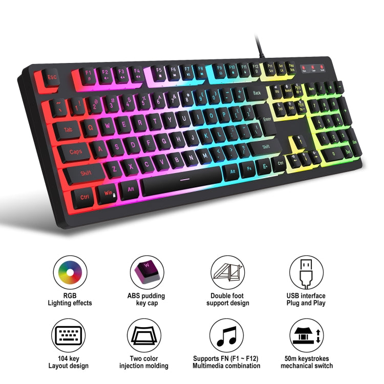 HXSJ L200+X100 Wired RGB Backlit Keyboard and Mouse Set 104 Pudding Key Caps + 3600DPI Mouse(White) - Wired Keyboard by HXSJ | Online Shopping South Africa | PMC Jewellery | Buy Now Pay Later Mobicred