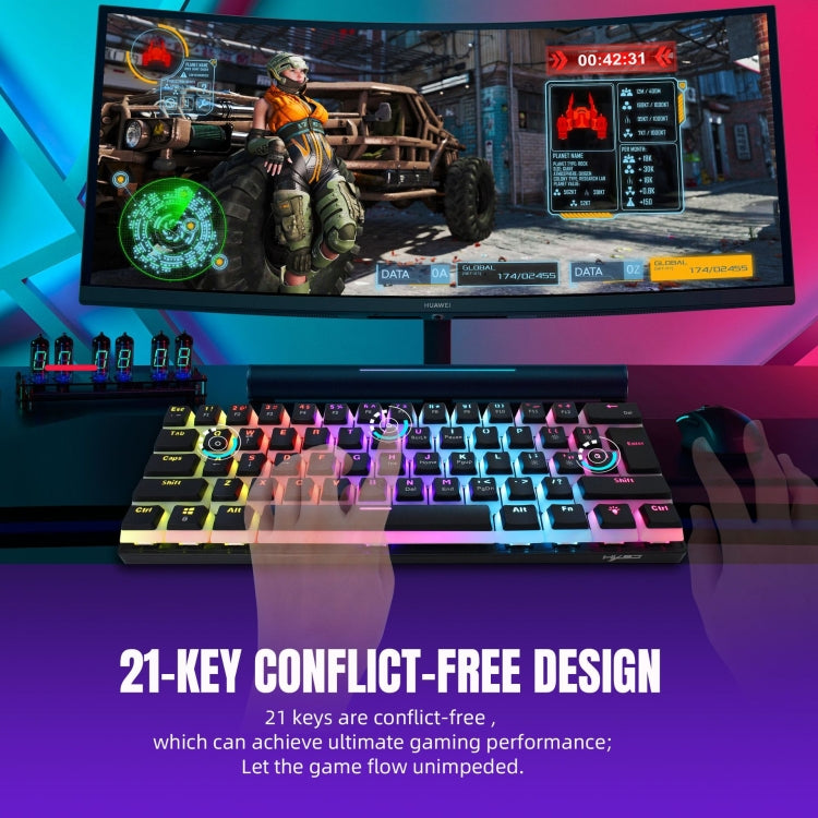 HXSJ L700 Wired RGB Mechanical Keyboard 61 Pudding Key Caps(Black) - free shipping - PMC Jewellery - Order now!