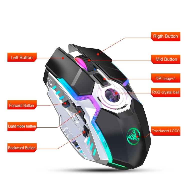 HXSJ T30 2400DPI RGB 2.4GHz Wireless Mouse(Metallic Grey) - free shipping - PMC Jewellery - Order now!