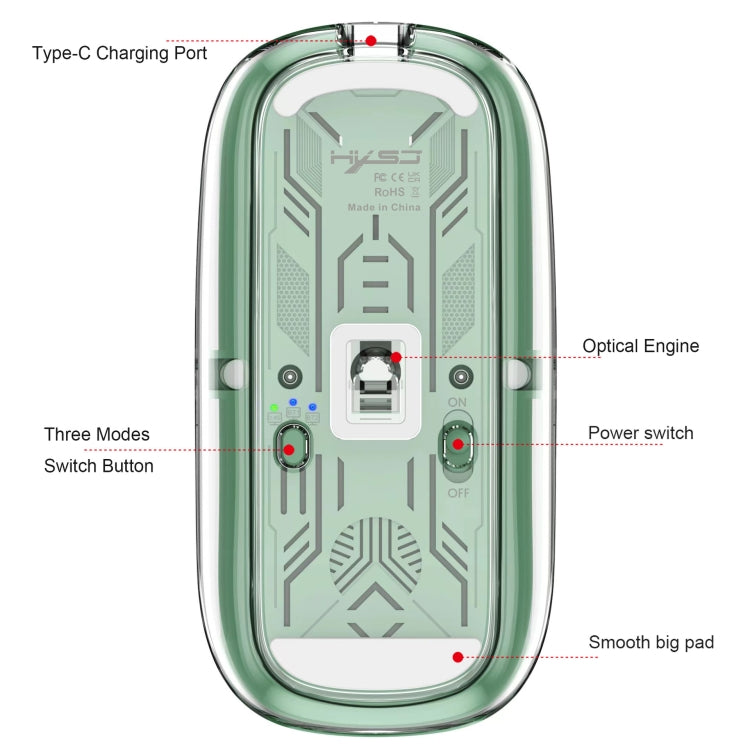 HXSJ T900 Transparent Magnet Three-mode Wireless Gaming Mouse(Bean Green) - Wireless Mice by HXSJ | Online Shopping South Africa | PMC TechLife | Buy Now Pay Later Mobicred