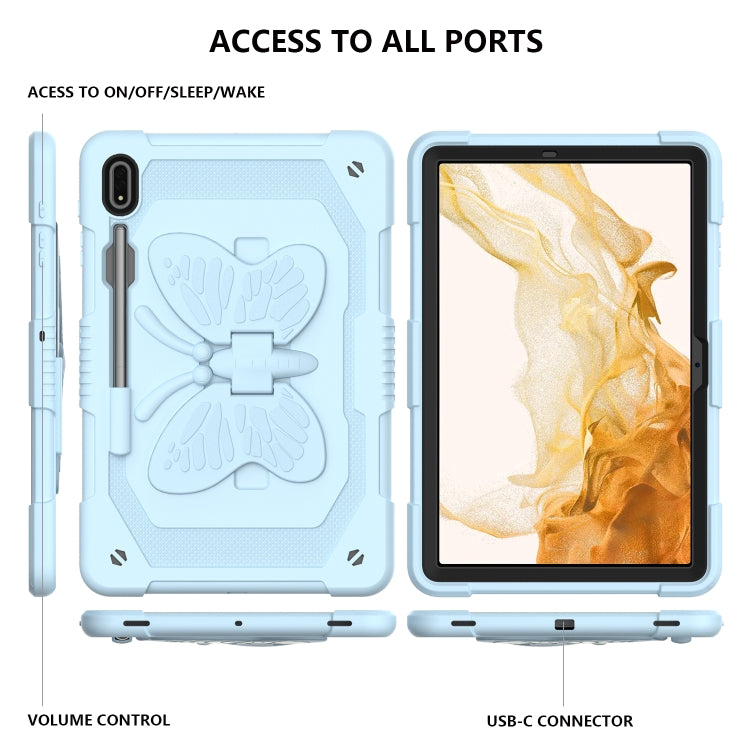 For Samsung Galaxy Tab S9 Butterfly Kickstand Heavy Duty Hard Rugged Tablet Case(Ice Blue) - Galaxy Tab S9 Cases by PMC Jewellery | Online Shopping South Africa | PMC Jewellery | Buy Now Pay Later Mobicred