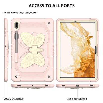 For Samsung Galaxy Tab S9 Butterfly Kickstand Heavy Duty Hard Rugged Tablet Case(Beige+Rose Pink) - Galaxy Tab S9 Cases by PMC Jewellery | Online Shopping South Africa | PMC Jewellery | Buy Now Pay Later Mobicred