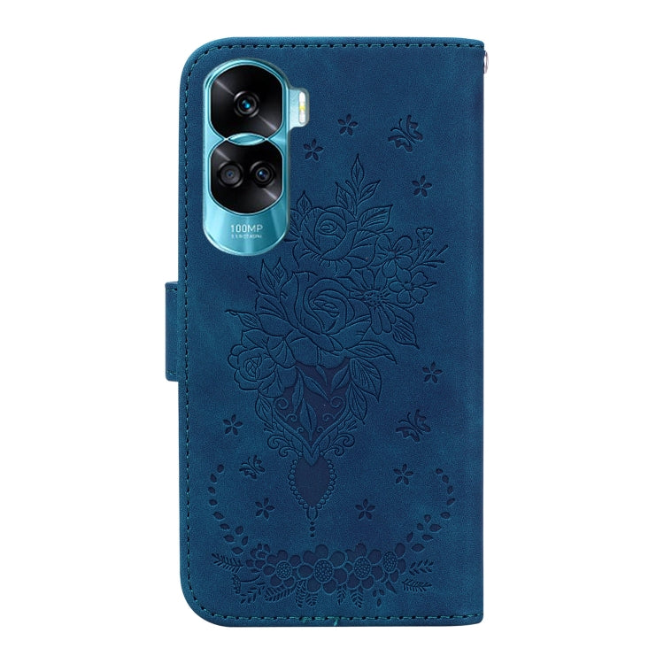 For Honor 90 Lite Butterfly Rose Embossed Leather Phone Case(Blue) - Honor Cases by PMC Jewellery | Online Shopping South Africa | PMC Jewellery | Buy Now Pay Later Mobicred