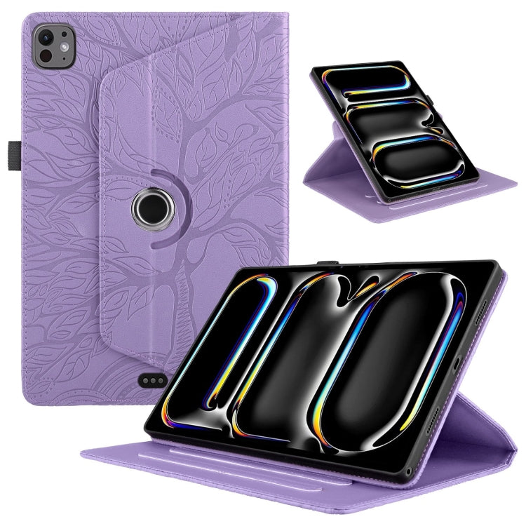 For iPad Pro 11 2024 Tree Life Embossed Rotation Leather Smart Tablet Case(Purple) - iPad Pro 11 2024 Cases by PMC TechLife | Online Shopping South Africa | PMC TechLife | Buy Now Pay Later Mobicred