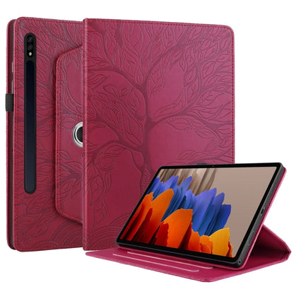 For Samsung Galaxy Tab S9 / S7 / S8 Tree Life Embossed Rotation Leather Tablet Case(Red) - Galaxy Tab S9 Cases by PMC Jewellery | Online Shopping South Africa | PMC Jewellery | Buy Now Pay Later Mobicred