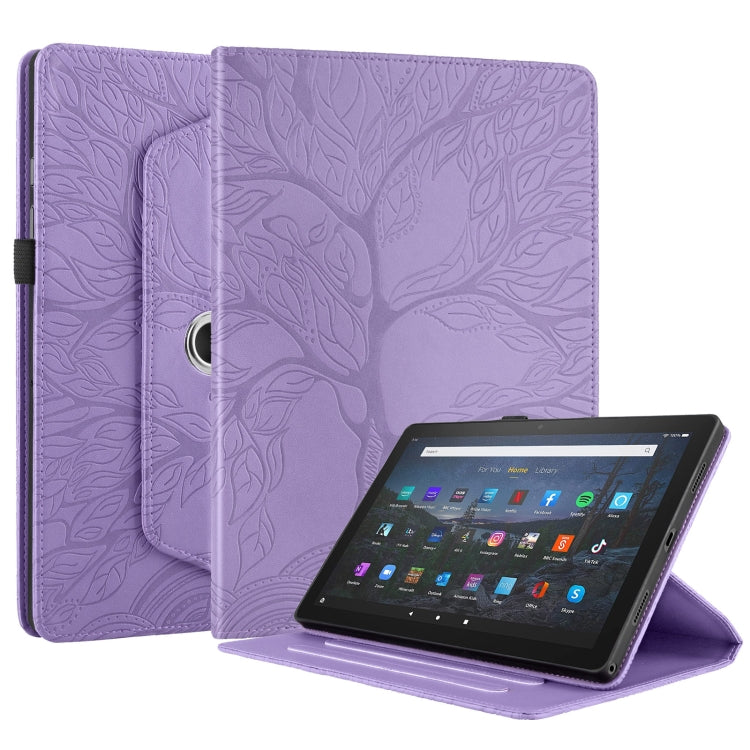 For Amazon Kindle Fire HD10 2021 Tree Life Embossed Rotation Leather Tablet Case(Purple) - Amazon by PMC TechLife | Online Shopping South Africa | PMC TechLife | Buy Now Pay Later Mobicred