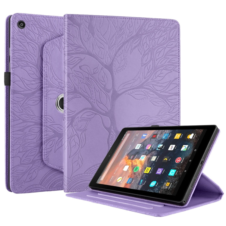 For Amazon Kindle Fire HD8 2015-2019 Tree Life Embossed Rotation Leather Tablet Case(Purple) - Amazon by PMC TechLife | Online Shopping South Africa | PMC TechLife | Buy Now Pay Later Mobicred