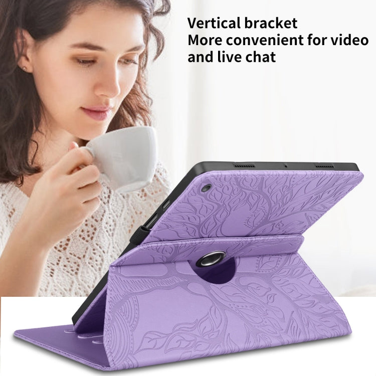For Amazon Kindle Fire HD8 2015-2019 Tree Life Embossed Rotation Leather Tablet Case(Purple) - Amazon by PMC TechLife | Online Shopping South Africa | PMC TechLife | Buy Now Pay Later Mobicred