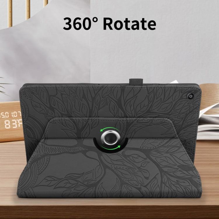 For Amazon Kindle Fire HD8 2015-2019 Tree Life Embossed Rotation Leather Tablet Case(Black) - free shipping - PMC TechLife - Order now!