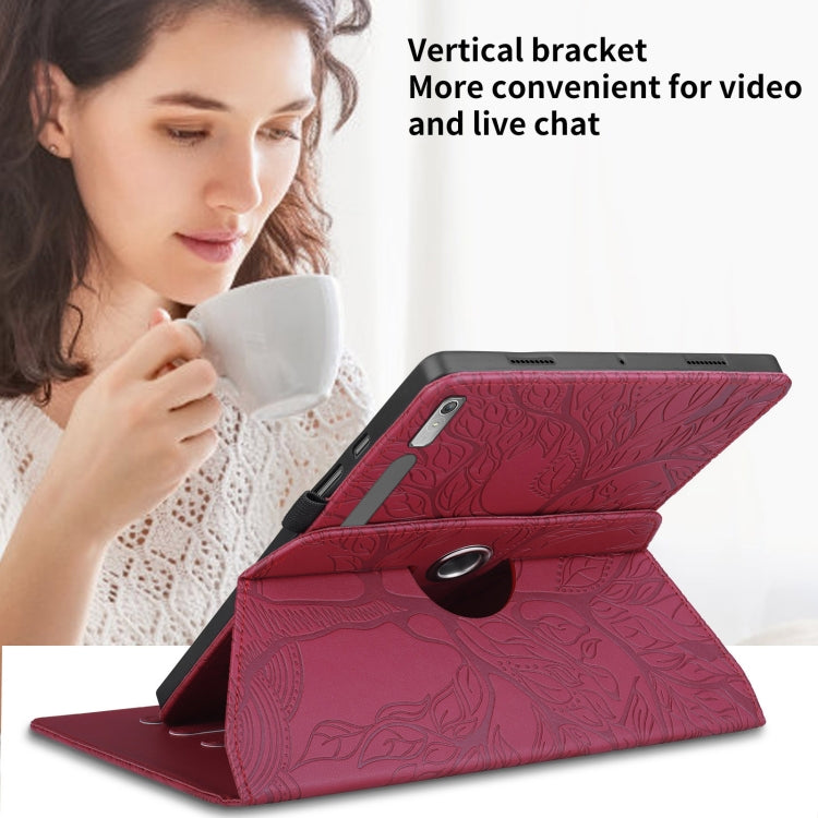 For Lenovo Tab P11 Pro 2nd / Xiaoxin Pad 11 Pro Tree Life Embossed Rotation Leather Tablet Case(Red) - Lenovo by PMC TechLife | Online Shopping South Africa | PMC TechLife | Buy Now Pay Later Mobicred
