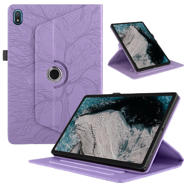 For Nokia T20 10.4 2021 Tree Life Embossed Rotation Leather Tablet Case(Purple) - Nokia by PMC TechLife | Online Shopping South Africa | PMC TechLife | Buy Now Pay Later Mobicred