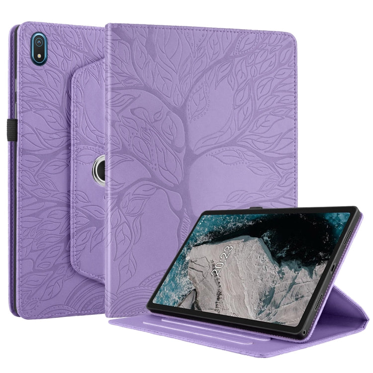 For Nokia T20 10.4 2021 Tree Life Embossed Rotation Leather Tablet Case(Purple) - Nokia by PMC TechLife | Online Shopping South Africa | PMC TechLife | Buy Now Pay Later Mobicred