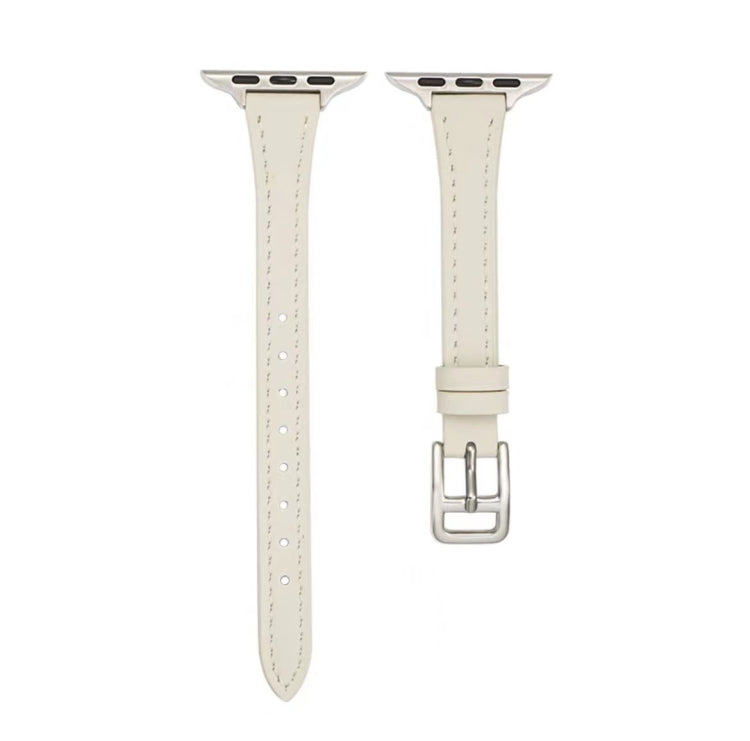 For Apple Watch Ultra 2 49mm T-shaped Slim Genuine Leather Watch Band(White) - Watch Bands by PMC TechLife | Online Shopping South Africa | PMC TechLife | Buy Now Pay Later Mobicred