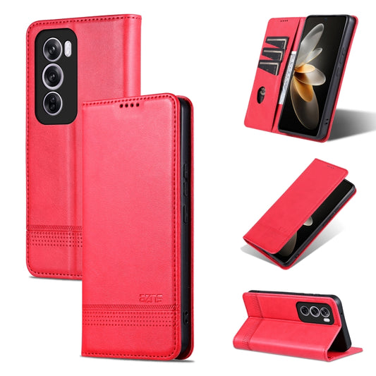 For OPPO Reno12 Global AZNS Magnetic Calf Texture Flip Leather Phone Case(Red) - Reno12 Cases by AZNS | Online Shopping South Africa | PMC Jewellery | Buy Now Pay Later Mobicred