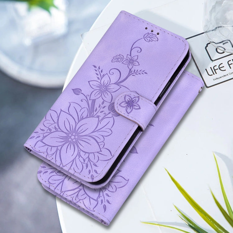 For Google Pixel 9 Pro Lily Embossed Leather Phone Case(Purple) - Google Cases by PMC TechLife | Online Shopping South Africa | PMC TechLife | Buy Now Pay Later Mobicred