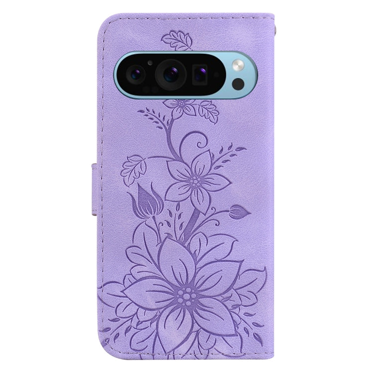 For Google Pixel 9 Lily Embossed Leather Phone Case(Purple) - Google Cases by PMC TechLife | Online Shopping South Africa | PMC TechLife | Buy Now Pay Later Mobicred