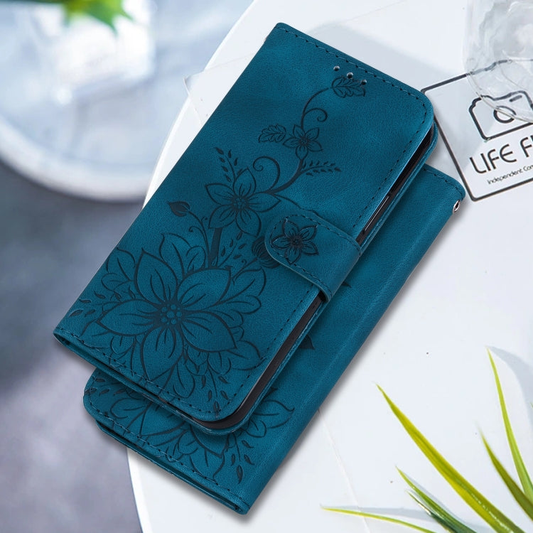 For Google Pixel 9 Lily Embossed Leather Phone Case(Dark Blue) - Google Cases by PMC TechLife | Online Shopping South Africa | PMC TechLife | Buy Now Pay Later Mobicred