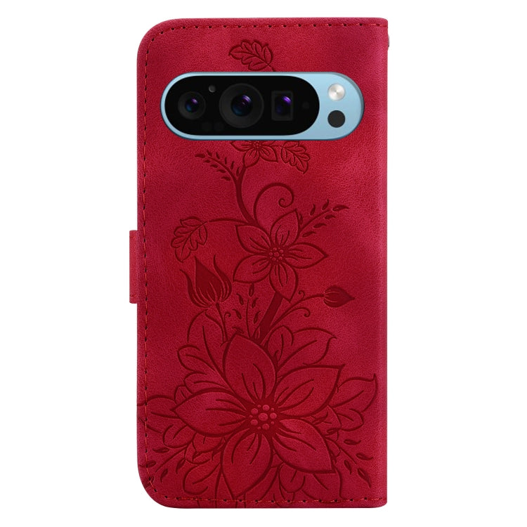 For Google Pixel 9 Lily Embossed Leather Phone Case(Red) - Google Cases by PMC TechLife | Online Shopping South Africa | PMC TechLife | Buy Now Pay Later Mobicred