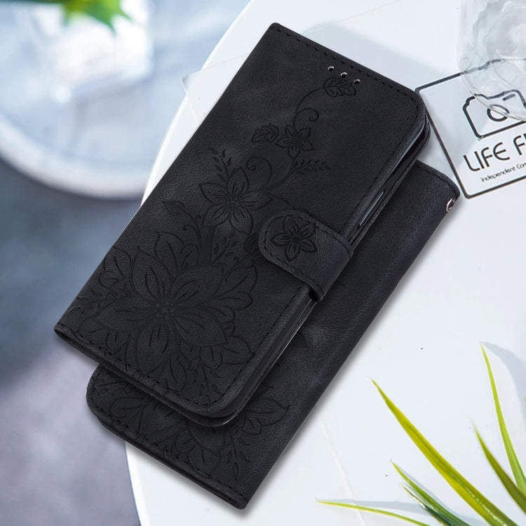 For Google Pixel 9 Lily Embossed Leather Phone Case(Black) - Google Cases by PMC TechLife | Online Shopping South Africa | PMC TechLife | Buy Now Pay Later Mobicred