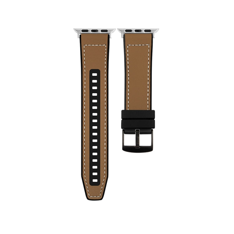 For Apple Watch Ultra 49mm Hybrid Leather Silicone Watch Band(Brown) - Watch Bands by PMC TechLife | Online Shopping South Africa | PMC TechLife | Buy Now Pay Later Mobicred