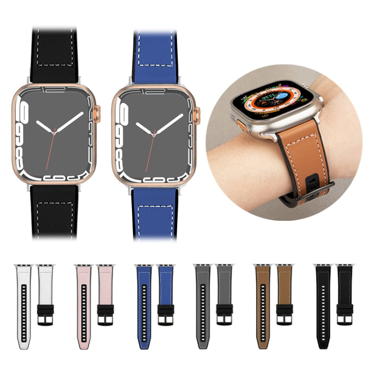 For Apple Watch Series 9 41mm Hybrid Leather Silicone Watch Band(Grey) - Watch Bands by PMC TechLife | Online Shopping South Africa | PMC TechLife