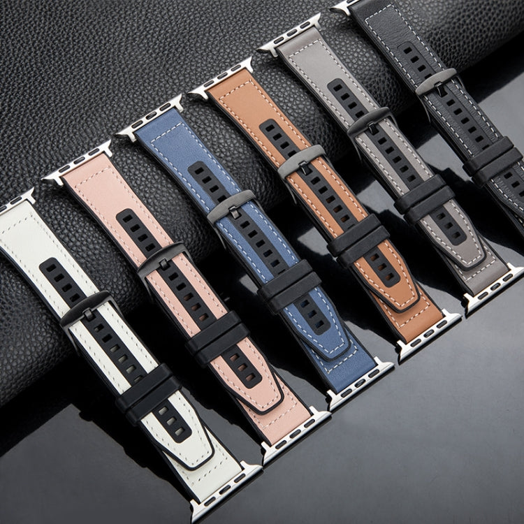 For Apple Watch Series 9 41mm Hybrid Leather Silicone Watch Band(Grey) - Watch Bands by PMC TechLife | Online Shopping South Africa | PMC TechLife