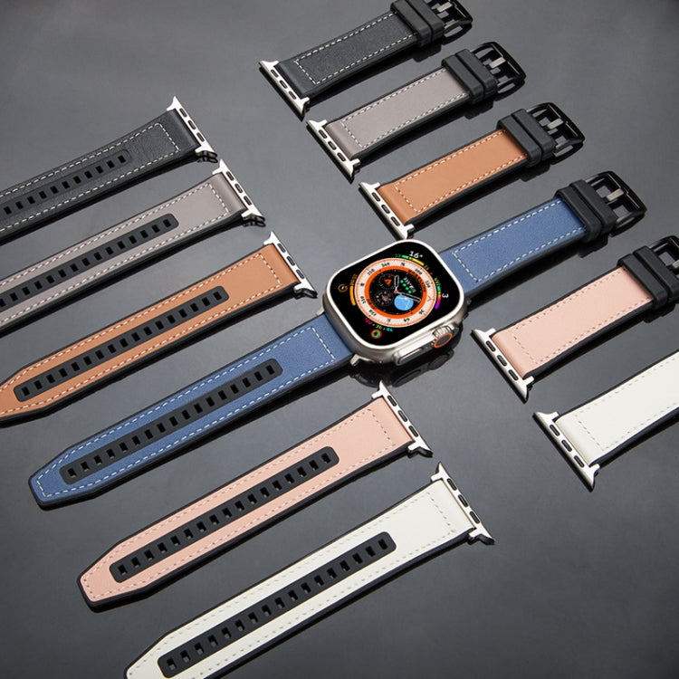 For Apple Watch Series 9 41mm Hybrid Leather Silicone Watch Band(Grey) - Watch Bands by PMC TechLife | Online Shopping South Africa | PMC TechLife