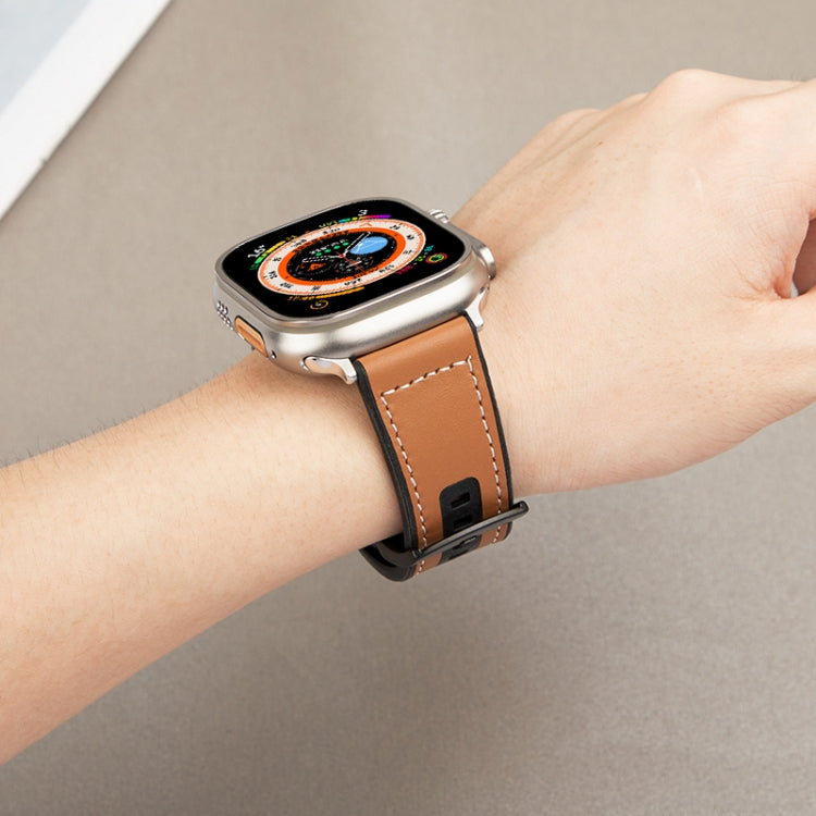 For Apple Watch Series 9 41mm Hybrid Leather Silicone Watch Band(Grey) - Watch Bands by PMC TechLife | Online Shopping South Africa | PMC TechLife