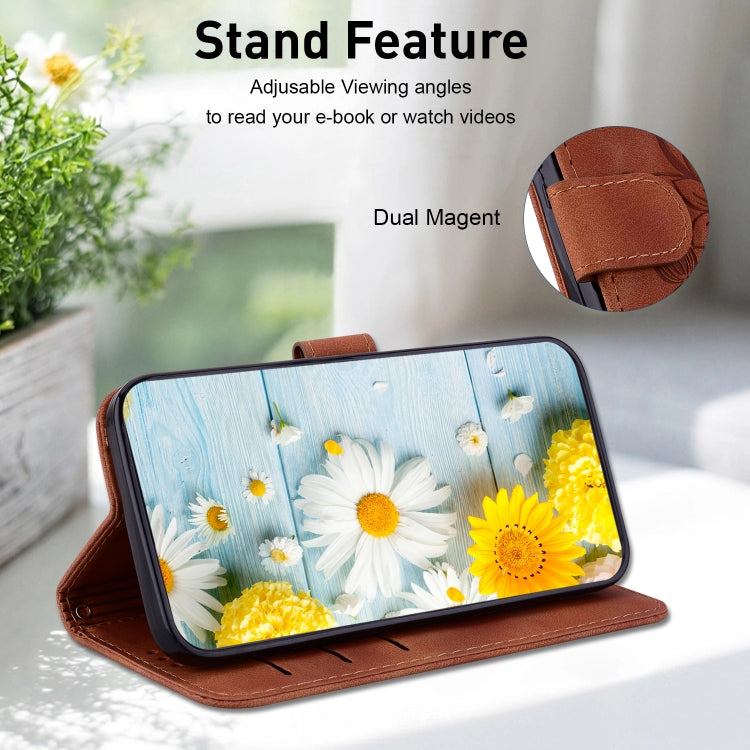 For iPhone 16e Lily Embossed Leather Phone Case(Brown) - iPhone 16e Cases by PMC TechLife | Online Shopping South Africa | PMC TechLife | Buy Now Pay Later Mobicred