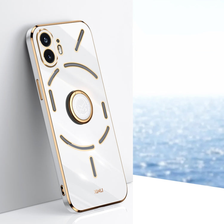For Nothing Phone 2 XINLI Straight 6D Plating Gold Edge TPU Shockproof Case with Ring Holder(White) - free shipping - PMC Jewellery - Order now!