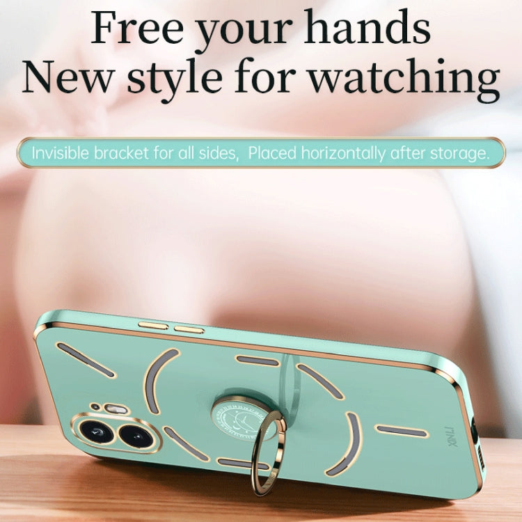 For Nothing Phone 2 XINLI Straight 6D Plating Gold Edge TPU Shockproof Case with Ring Holder(White) - free shipping - PMC Jewellery - Order now!